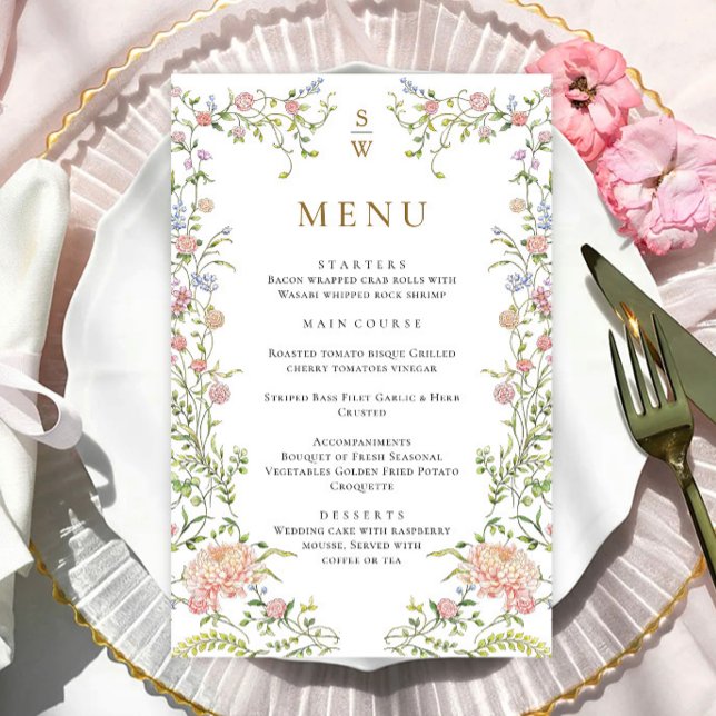 Orné Grace Pastel Blush Floral Mariage Menu (Créateur téléchargé)