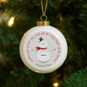 Ornement à boule bouton de bonhomme de neige perso