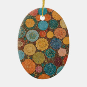 Ornement à motif mosaïque floral terreux