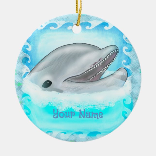 Ornement à nom personnalisé Dolphin Play (Devant)