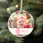 Ornement acrylique<br><div class="desc">Cherchez la magie du premier Noël de votre bébé avec un saké qui ornera votre arbre pour les années à venir. Notre photo Elegant Floral Baby's First Christmas Ornament est un magnifique mélange d'élégance et de sentimentalité, parfait pour célébrer ce jalon spécial. Design floral élégant : Des motifs floraux complexes...</div>