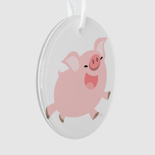 Ornement Acrylique de cochon de dessin joyeux (devant)