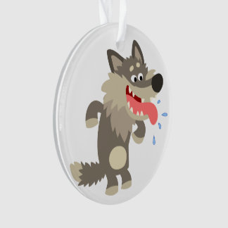 Ornement acrylique de loup de cartons mignon et fa