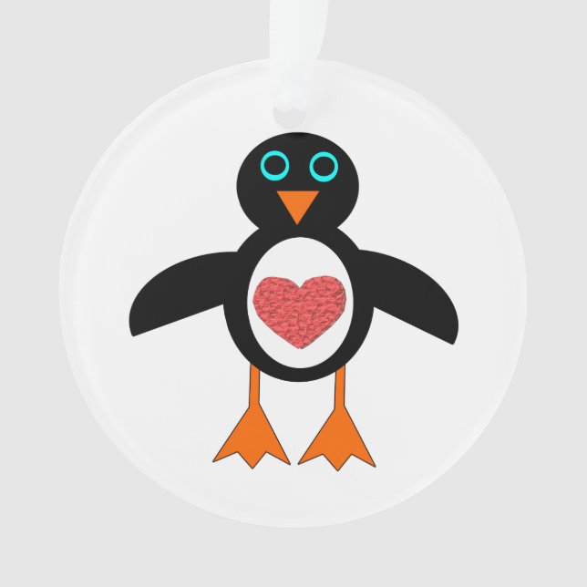 Ornement acrylique de pingouin de coeur mignon (devant)