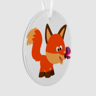 Ornement Acrylique Du Renard Cartoon Et Papillon