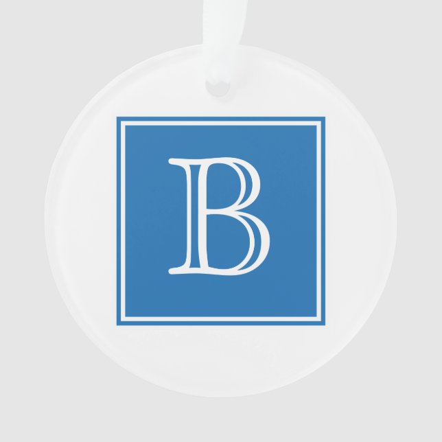 Ornement acrylique Monogramme Carré bleu (devant)