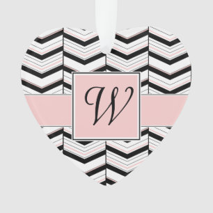 Ornement acrylique noir blanc et blush Chevron