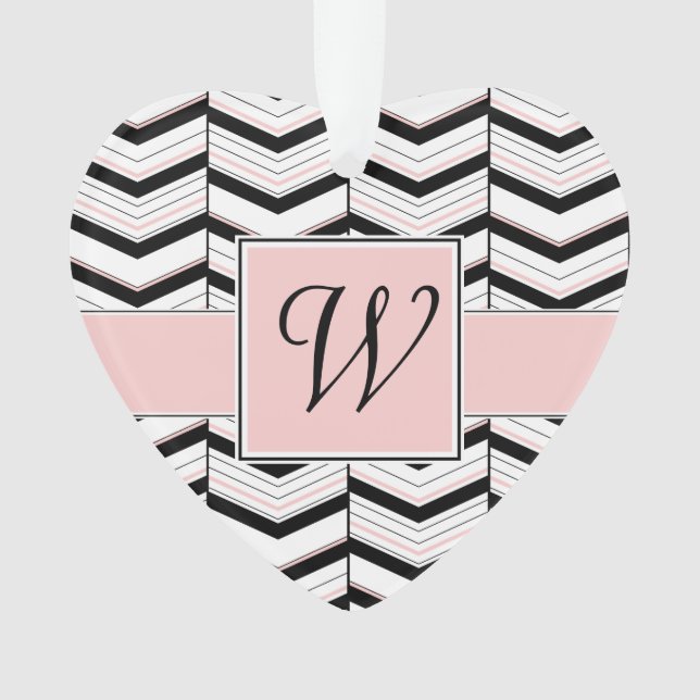 Ornement acrylique noir blanc et blush Chevron (devant)