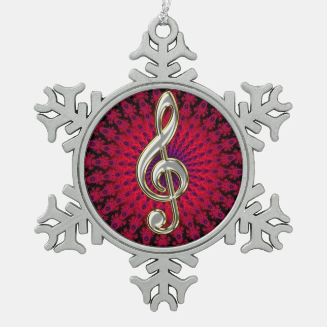 Ornement argenté de flocon de neige de clef triple (Devant)