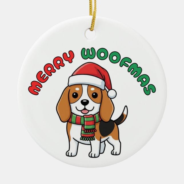 Ornement Beagle de Noël : Joyeux Woofmas (Devant)