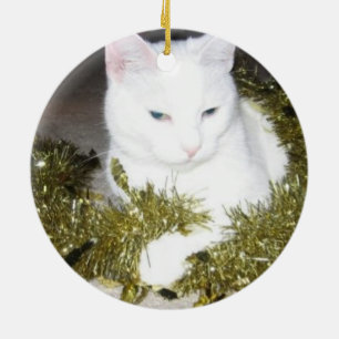 Ornement blanc d'arbre de Noël de chat