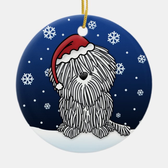 Ornement blanc de Noël de Puli de bande dessinée (Devant)
