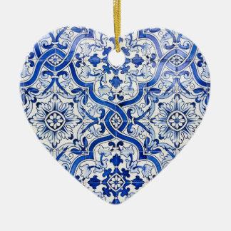 Ornement bleu de Noël de coeur d'Azulejo de