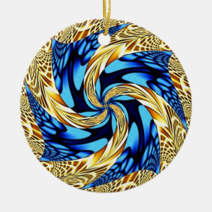 Ornement bleu de Noël de remous d'or
