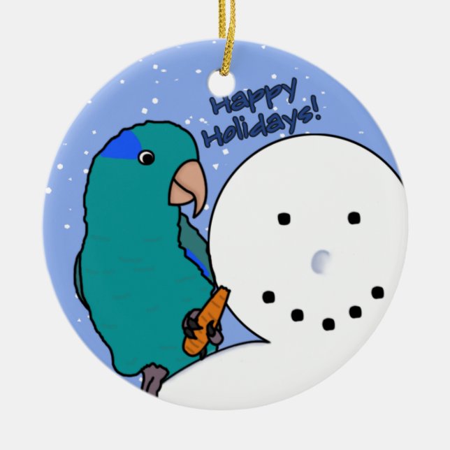 Ornement bleu de Parrotlet de bonhomme de neige (Devant)