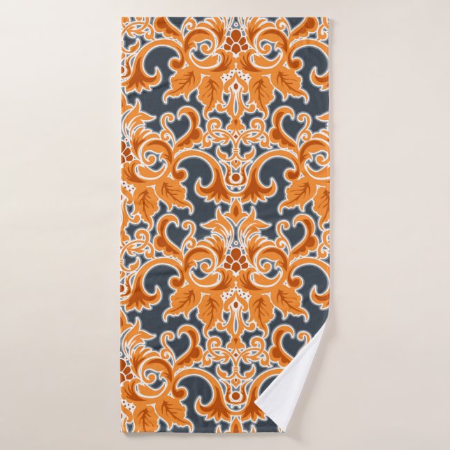 Ornement bleu Jaune Arrière - plan sans couture Pa (Serviette de bain)