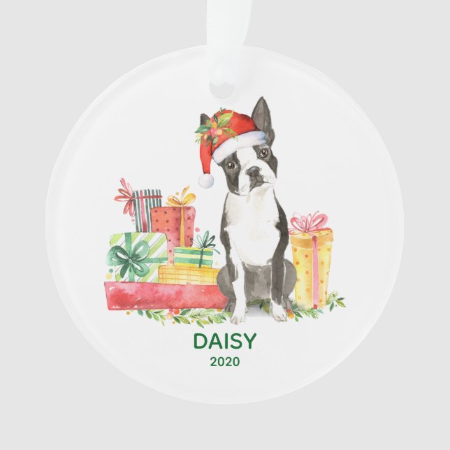 Ornement Boston Terrier avec nom de chien (devant)