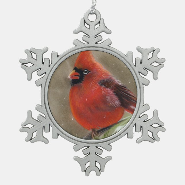 Ornement cardinal rouge de flocon de neige de Noël (Devant)