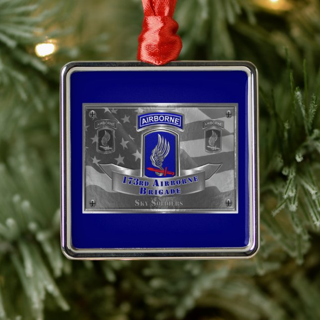 Ornement Carré Argenté 173rd Airborne Brigade Christmas (Arbre)
