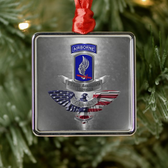 Ornement Carré Argenté 173rd Airborne Brigade Veteran Christmas (Arbre)