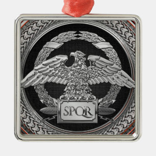 Ornement Carré Argenté [200] Aigle impérial romain d'argent sur Médaillon