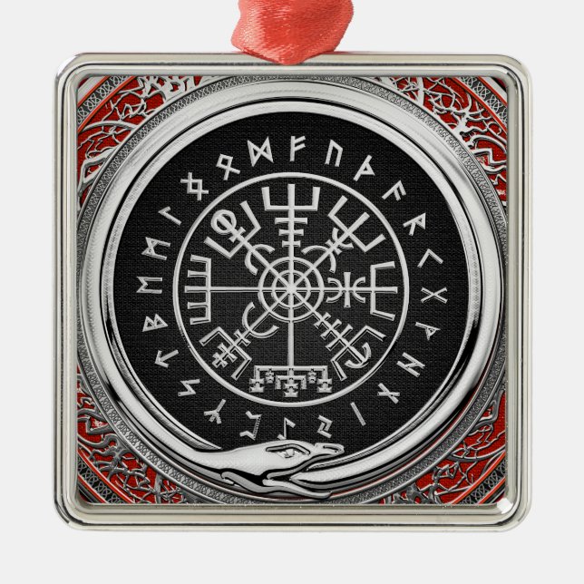 Ornement Carré Argenté [200] Vegvisir - Viking Silver Magic Runic Compass (Devant)