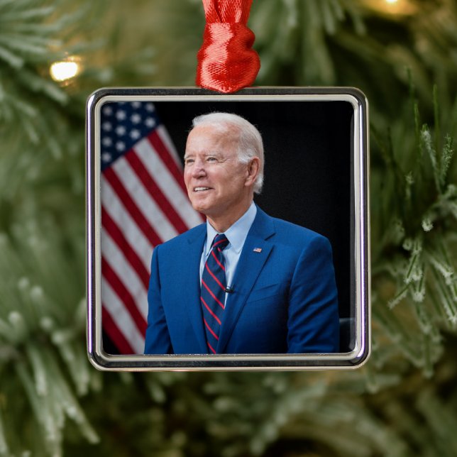 Ornement Carré Argenté 2021 Joe Biden Président américain Portrait (Arbre)