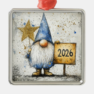 Ornement Carré Argenté 2026, Bonne année