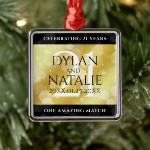 Ornement Carré Argenté 21ème anniversaire de Mariage en laiton