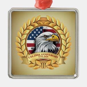 Ornement Carré Argenté 250e anniversaire USA patriotique   1776–2026