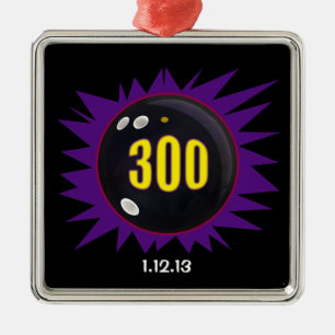 Ornement Carré Argenté 300 Bowling Game, avec date,
