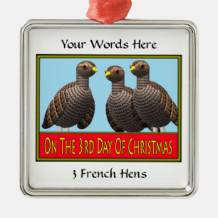 Ornement Carré Argenté 3 poules françaises