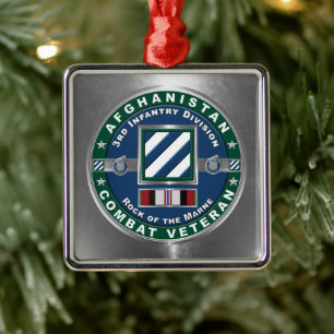 Ornement Carré Argenté 3e division d'infanterie de Noël Afghanistan Vet