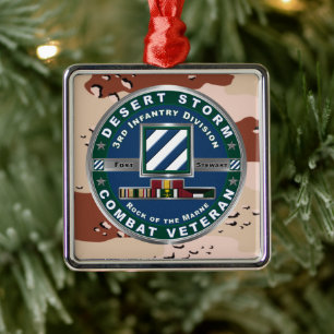 Ornement Carré Argenté 3ème Division d'Infanterie de Noël Desert Storm