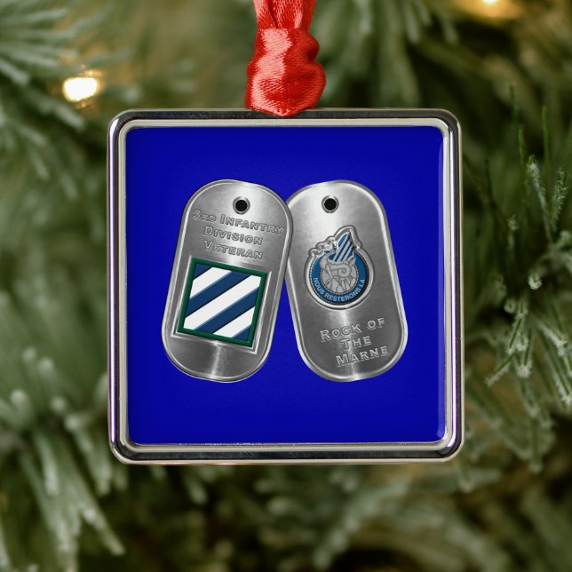 Ornement Carré Argenté 3rd ID Infantry Division Christmas (Arbre)