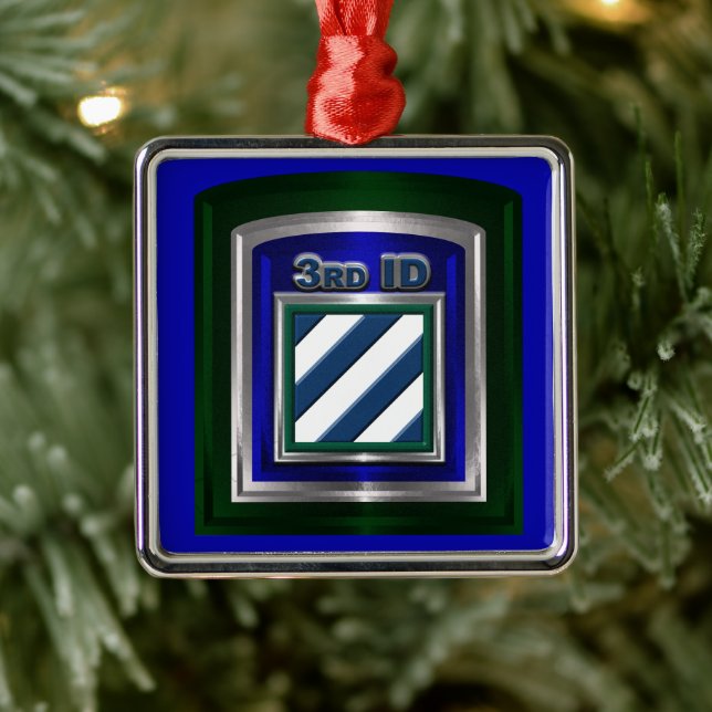 Ornement Carré Argenté 3rd ID Infantry Division Christmas (Arbre)