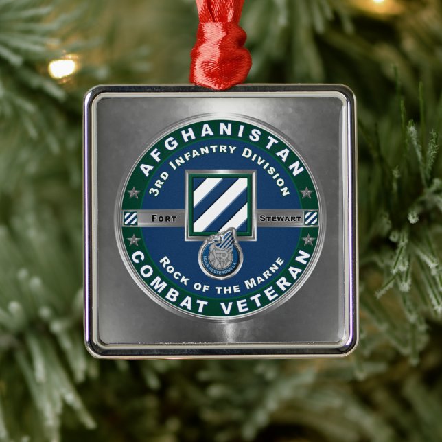 Ornement Carré Argenté 3rd ID Infantry Division Christmas Afghanistan Vet (Arbre)