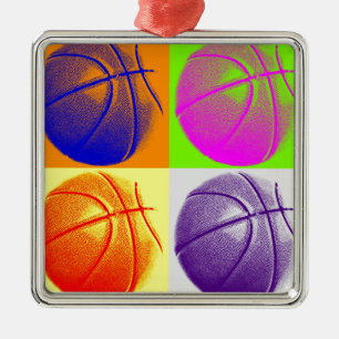 Ornement Carré Argenté 4 couleurs Pop Art Basketball