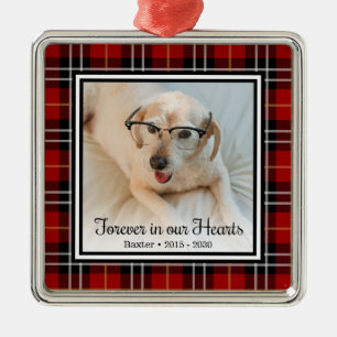 Ornement Carré Argenté À jamais dans nos cœurs Plaid rouge Chien Mémorial