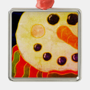 Ornement Carré Argenté Abstrait Art Snowman