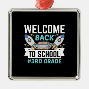 Ornement Carré Argenté Accueil De L'Enseignant Retour À L'École 3E Année