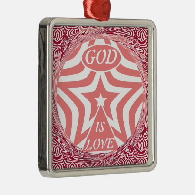 Ornement Carré Argenté Achempong God Is Love Star Red Swirl Premium (Droite)