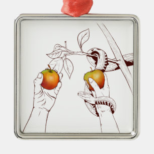 Ornement Carré Argenté Adam et Eve avec le serpent