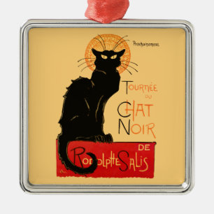 Ornement Carré Argenté Affiche Classique Chat Noir de Steinlen en Noir