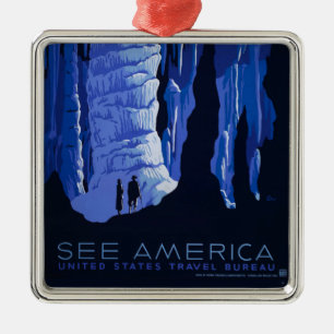 Ornement Carré Argenté Affiche de voyage de spéléologie Cavernes Voyage V