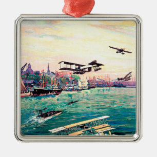 Ornement Carré Argenté Affiche promotionnelle décommandée d'avion de