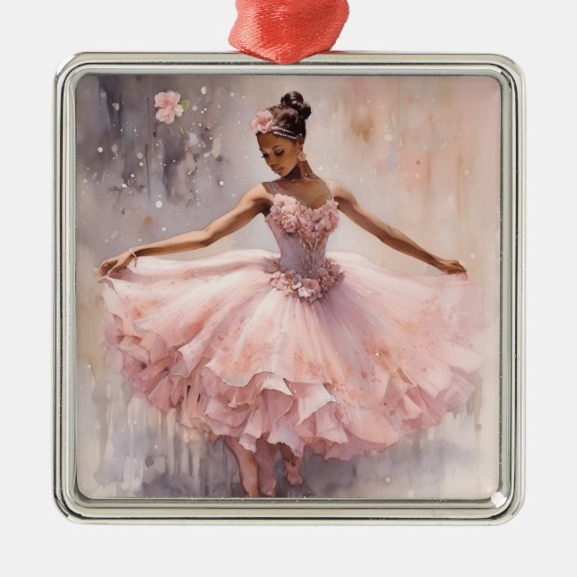 Ornement Carré Argenté Africain Américain Sugar Plum Fairy Pink Flower Tu (Devant)