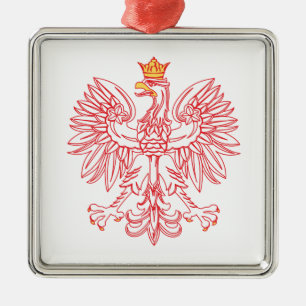 Ornement Carré Argenté Aigle Polonais En Rouge