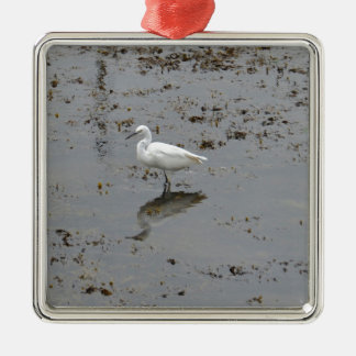 Ornement Carré Argenté Aigrette neigeuse