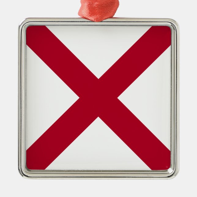 Ornement Carré Argenté Alabama : Drapeau croisé de St Andrew Crimson (Devant)